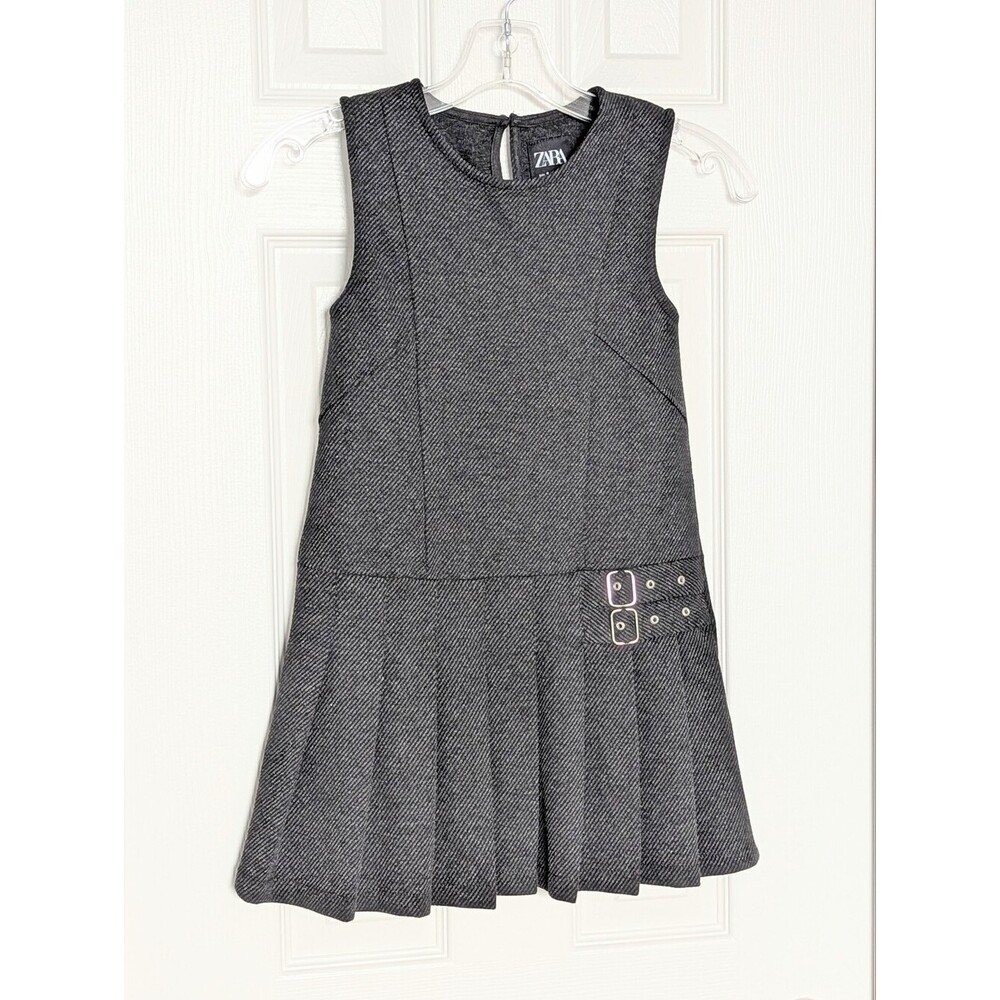 ZARA Girls (Size 8) Jumper/Pinafore/Tunic Dress w/Pleated Skirt & Buckle Accents
